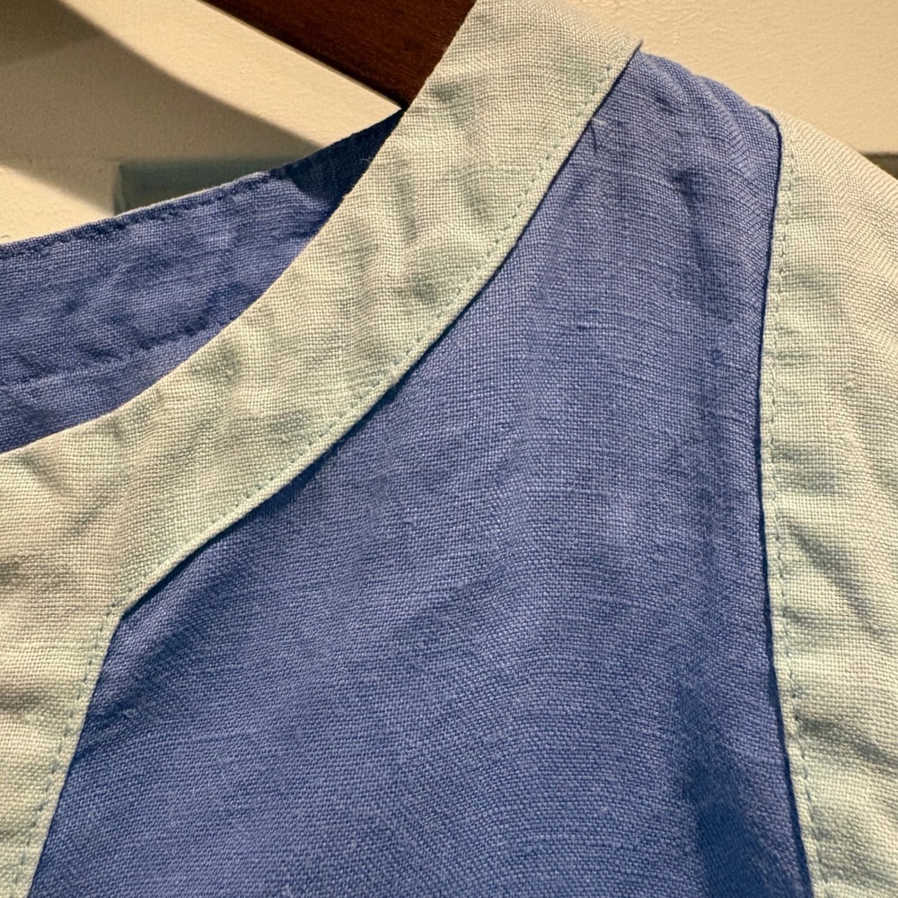 Sigrid Olsen Linen Shift Dress Womens Small Blue Sleeveless V-Neck Contrast Trim - Picture 6 of 11